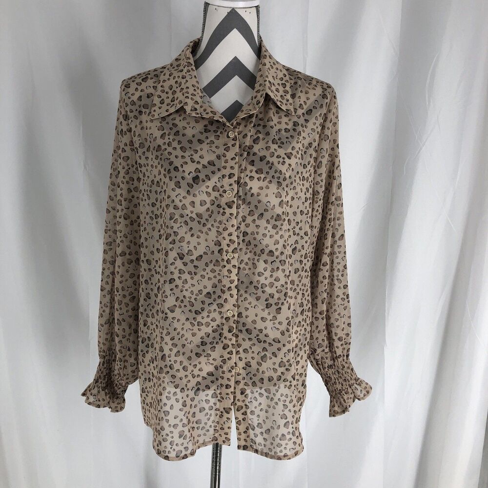 Brave + True Sheer Leopard Print Blouse Size Large
